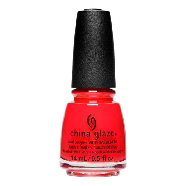 China Glaze - Italian Red - 0.5 Oz nail polish bottle with bright red lacquer and textured black cap, labeled with brand and volume, featuring a flake-resistant formula for long-lasting, vivid nail color suitable for everyday or evening wear.
