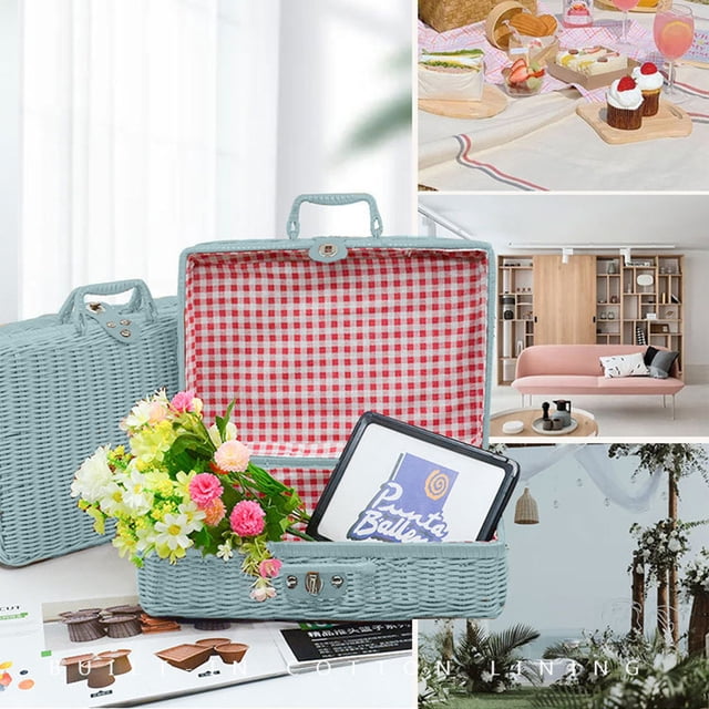 XYAIYT Portable Retro Storage Box with Imitation Rattan Suit for Home Organization Wedding Photo Props Ornaments Souvenir Display Long Lasting Plastic with Stainless Accents