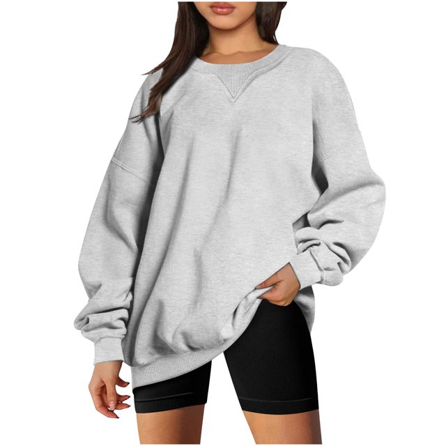 Jamicy Chandails en Molleton pour Femmes 2025 Nouvelle Mode Surdimensionné en Polaire Col Rond Chandail Décontracté Confortable Automne 2025 Mode Basique