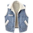 thumbnail image 1 of Meichang Gilet en Denim Doublé Sherpa en Molleton pour Femmes Sans Manches en Laine Chaude Veste en Jean avec Poches Rétro à Boutons Col à Revers Gilets, 1 of 8