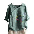 thumbnail image 1 of CHUANK Hauts pour Femmes en Solde à Moins de 10$ Hauts Décontractés Printemps Été Manches Longues en Coton Lin Imprimé Graphique Pissenlit Col Rond Blouses Vintage Grande Taille, 1 of 6