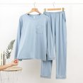 thumbnail image 1 of TIMIFIS Ensemble de Pyjama pour Hommes Hommes Ensemble de Détente 2 Pcs Ensembles de Pyjamas Confortable Uni Manches Longues Col Rond Haut de Nuit et Pantalon Costume - Printemps/été, 1 of 3