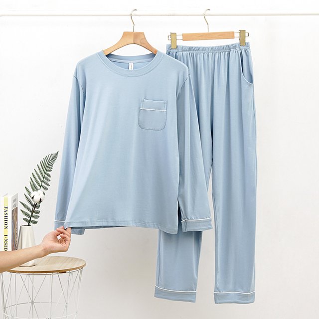 TIMIFIS Ensemble de Pyjama pour Hommes Hommes Ensemble de Détente 2 Pcs Ensembles de Pyjamas Confortable Uni Manches Longues Col Rond Haut de Nuit et Pantalon Costume - Printemps/été