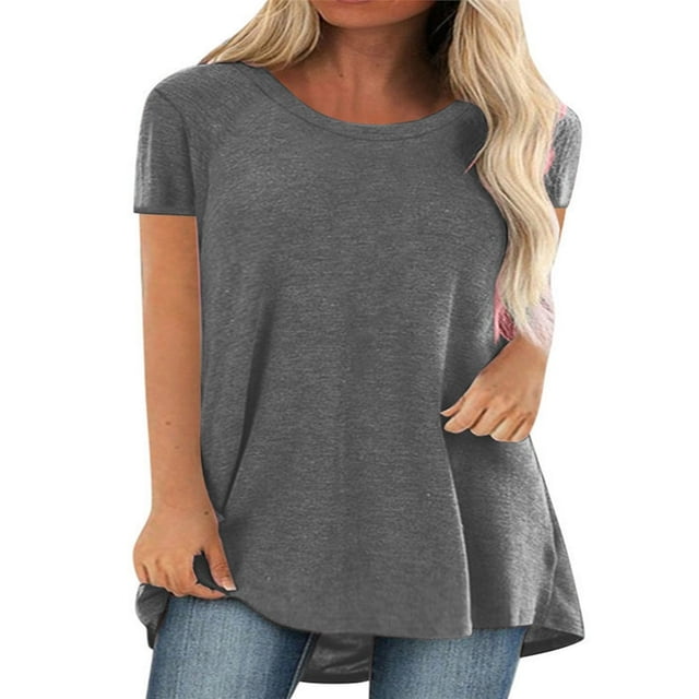 T-shirt à Manches Courtes pour Femmes, Hauts Grande Taille, Tunique Décontractée à Col en V, Blouse Ample