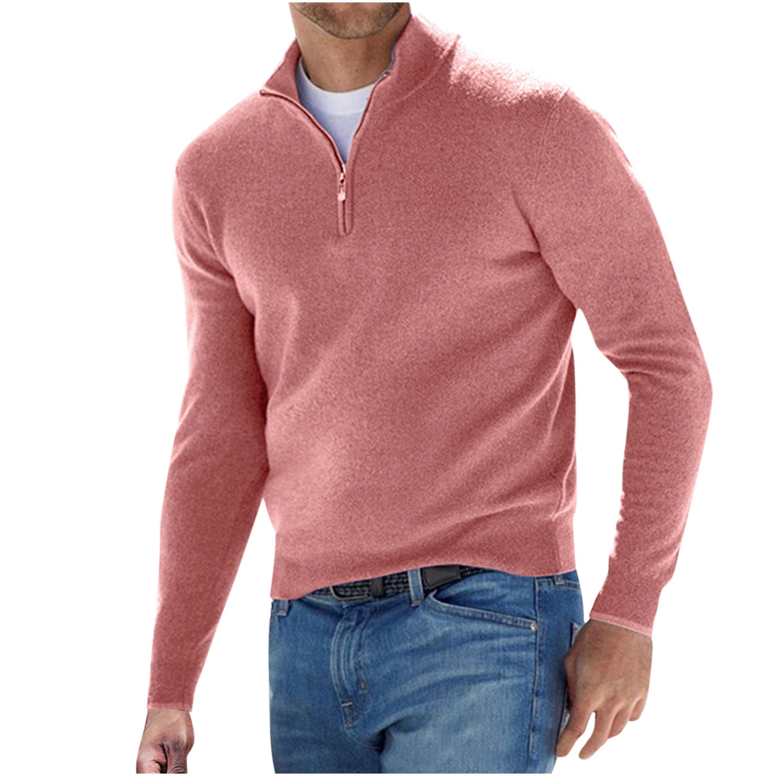 Men's Fashion Wool Sweater Stand Up Collar Solid Long Sleeved Knitted Pullovers