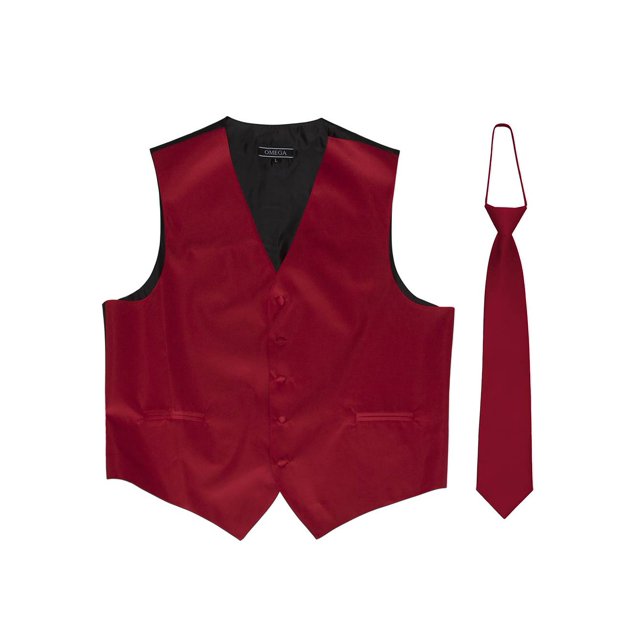 Gilet à Boutons Omega + Cravate Assortie - Rouge/noir - Grand