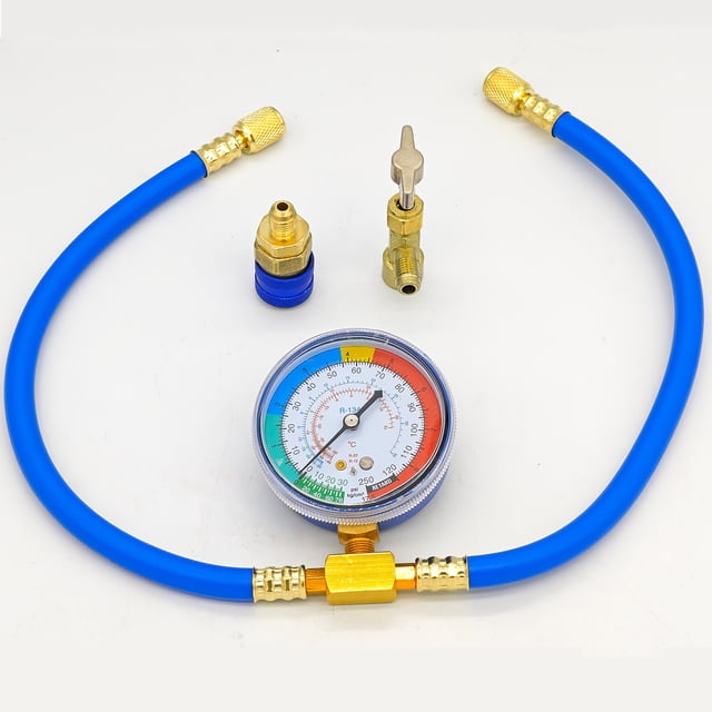Estbridge R134A Tuyau de Recharge de Réfrigérant de Voiture Tuyau de Charge de Climatiseur avec Manomètre R134A Peut Taper la Valve R134A Couple Rapide Manomètre à Basse Pression et Tuyau de Recharge