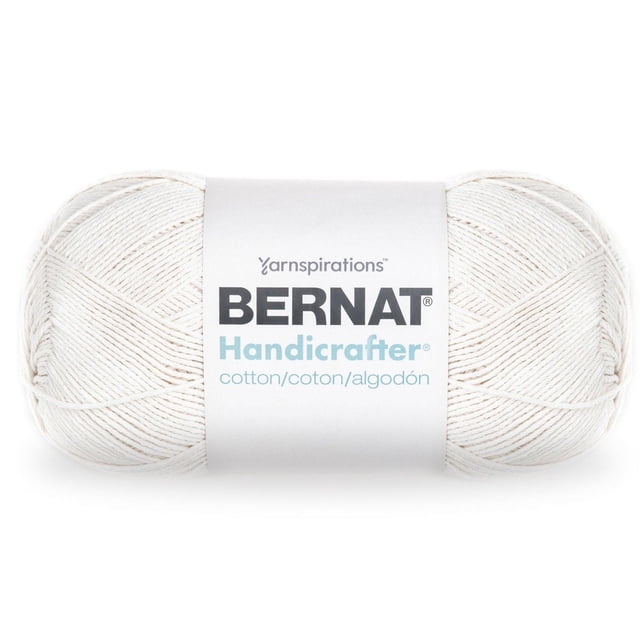 Bernat® Handicrafter® Fil, Coton #4 Moyen, 14oz/400g, 710 Yards, Écheveau de Fil de Coton Blanc Naturel avec Étiquette Indiquant la Marque et le Nom du Produit, un Fil worsted Polyvalent Idéal pour les Projets de Tricot et de crochet à la Maison et dans la Cuisine, Lavable à la machine et Séchable.