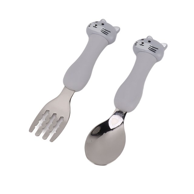 2 Pcs Toddler Utensils, Stainless Steel Flatware Fork Spoon Kids Silverware Set With Comfortable Handle Toddler Training Spoon Cartoon Fork Cutlery Set For Kids Safe Dining