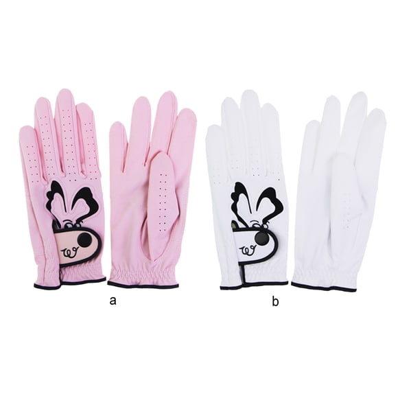1 Paire Dessin Animé Golf Paire en PU Femme Golf Coupe-Vent Gant Respirant Antidérapant Gants de Golf Portables Mitaines Épaissies Protège-Mains Court Gym Rose Taille 18