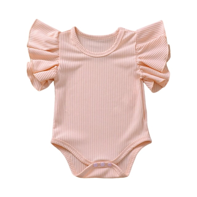 MIASHUI Baby Clothes Baby Boys Girls Solid Ruffle Romper Bodysuit Clothes Outfits,Pink,0-6 Months
