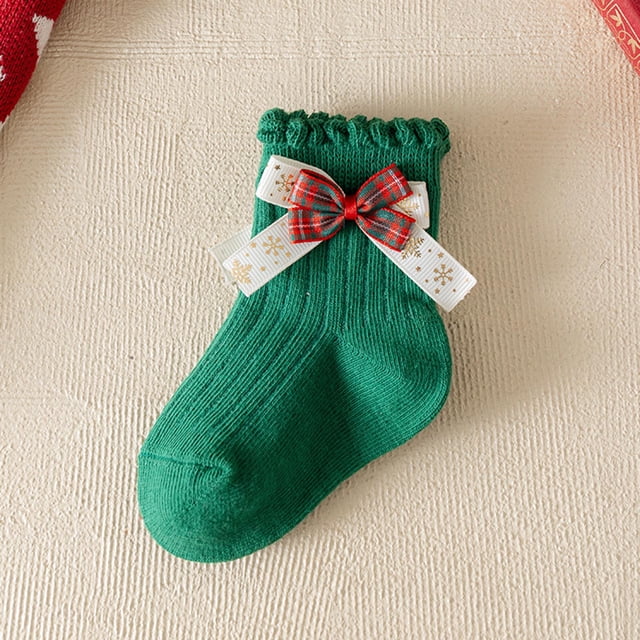 YUNAFFT Girls Christmas Socks Red Cartoon Bow Winter Princess Style for 1-12 Years Old