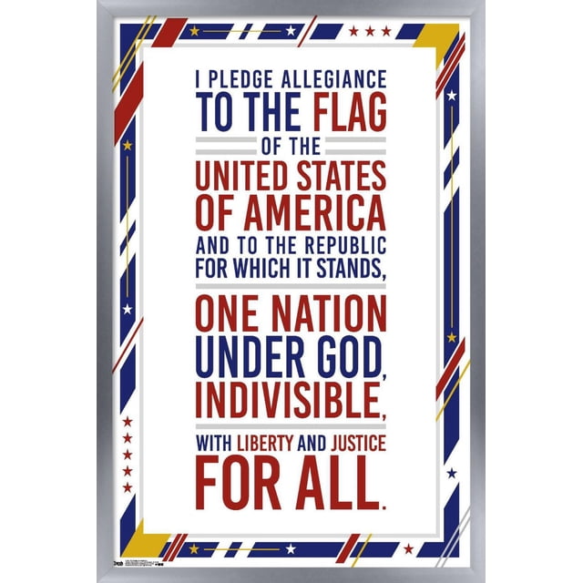 Les États-Unis d'Amérique - Affiche Murale du Serment d'Allégeance, 22,375 Pouces x 34 Pouces, Montrant le Texte Complet du Serment d'Allégeance en Typographie Rouge et Bleue Audacieuse sur Papier d'Affiche Blanc Lustré, Encadré d'Une Bordure Patriotique avec des Rayures Rouges, Bleues, Jaunes et des Étoiles, Convient à la Déco Murale de la Maison Ou du Bureau.