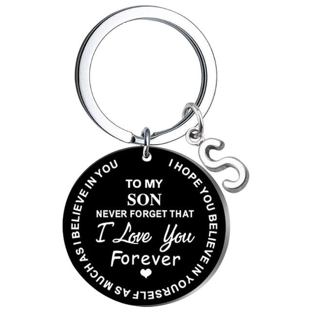 XZNGL Creative DIY to My SON Black Stainless Steel Last Name 26 Letter Keychain 2.5cm
