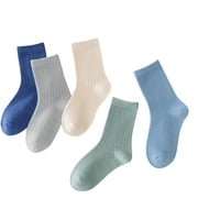 fatyb 5 Pairs Unisex Kids Socks for Boys Girls 1-15 Years Breathable Crew Socks Solid Color Cotton Socks