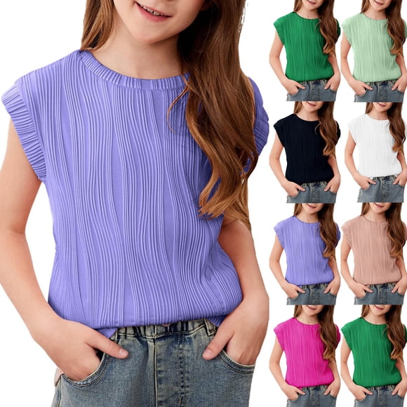 Feancey Trendy Toddler Girls Tops Summer Sleeveless Round Neck T-Shirts Kids Casual Solid Color Loose Tunic Tanks Sales Today Hot Pink 14Y