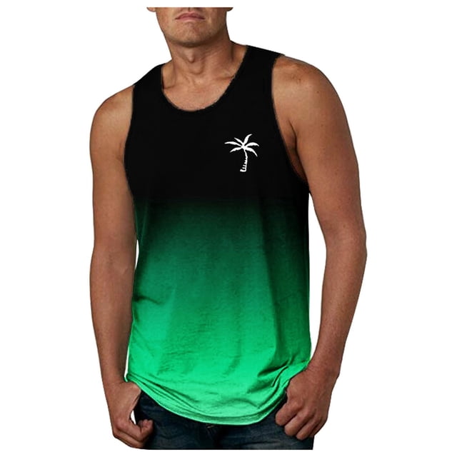 Men's Athletic Tops Workout Sleeveless Gradient Shirts Fitness Training Beach Outdoor Exercise Performance Activewear