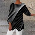 thumbnail image 2 of Pompotops Mode Femmes Imprimé T-shirt Mi-Longueur Manches 3/4 Blouse Col Rond Casual Tops Dégagement, 2 of 5