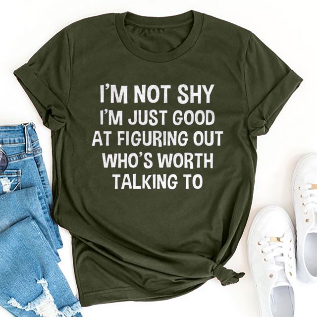 RXIRUCGD Hauts de Sortie pour Femmes Mode Été Ample Col Rond Imprimé Lettre Manches Courtes T-Shirt Vert