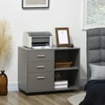 thumbnail image 2 of HOMCOM Modern Lateral Filing Cabinet, 3 Drawer File Cabinet for Letter and A4 Size Documents, Mobile, Printer Stand with Open Shelves, Rolling Wheels, Grey, 2 of 10