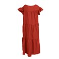 thumbnail image 5 of Faithtur Ladies Temperament Loose Mid-length Dress, Summer Women Leisure Style Solid Color Round Collar Fly Sleeve Ruched Skirt, 5 of 5