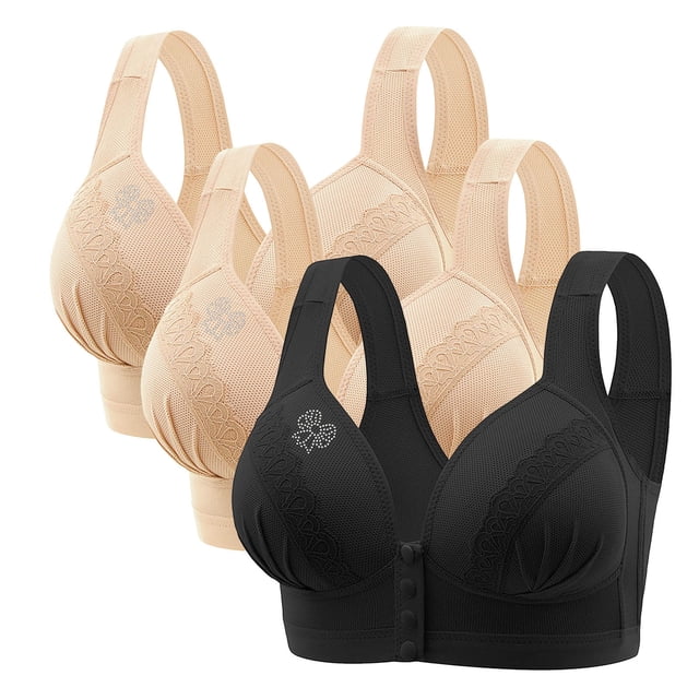 FAIWAD 3Pc Wireless Bras for Women Plus Size Full Coverage Front Closure Bralettes No Underwire Breathable Everyday Bra