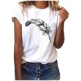 thumbnail image 1 of EGNMCR T-Shirts pour Femmes Mode Femmes T-Shirt à Manches Courtes Imprimé Plume Haut Décontracté Tee Blouse, 1 of 5