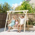 thumbnail image 2 of Outsunny Balançoire de Porche à 3 Places avec Support et Tables d'Appoint, Bois Naturel, 2 of 10