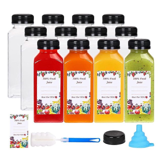 12 Pcs Bouteilles de Jus en Plastique 12oz avec Bouchons Inviolables