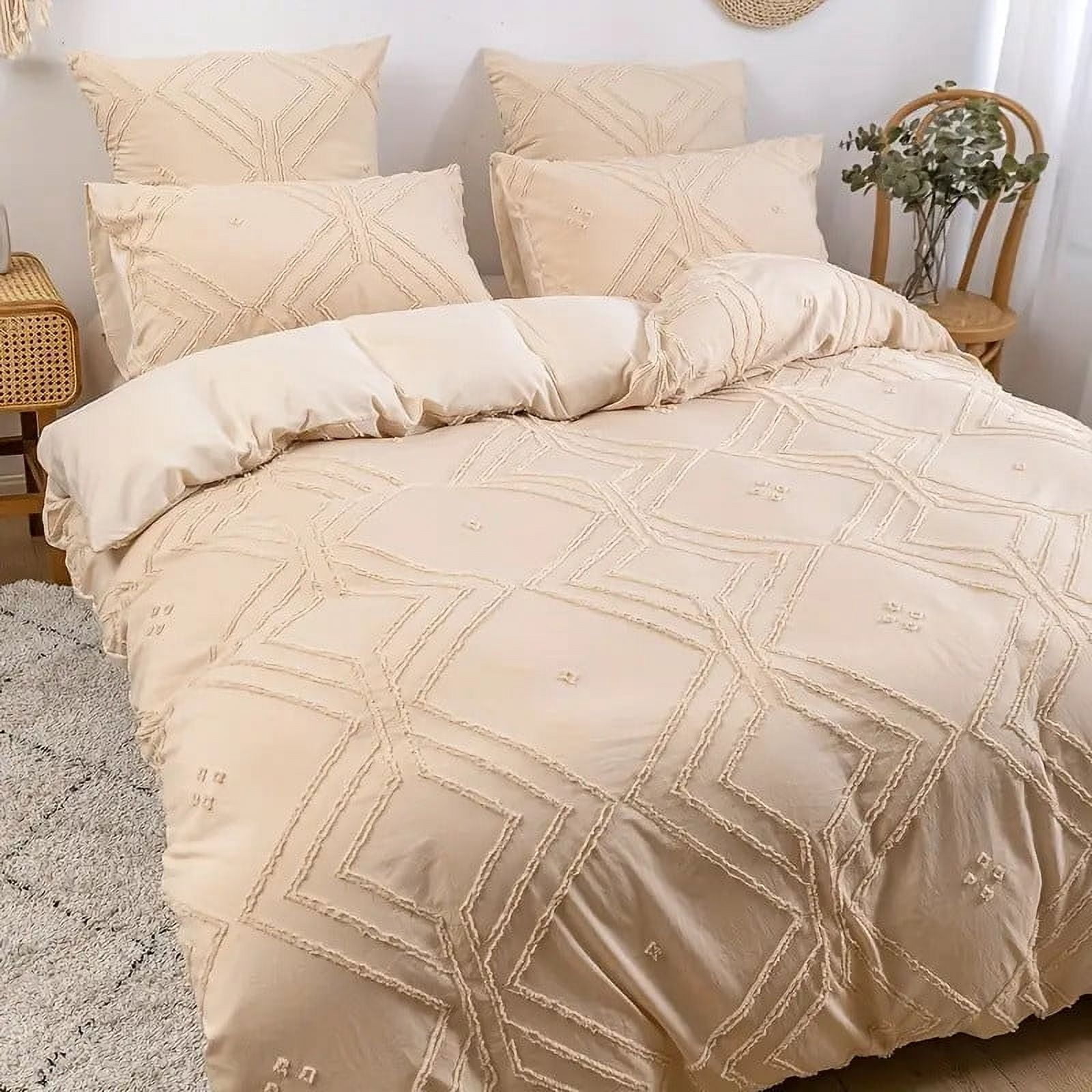 Boho Duvet Cover,2/3Pcs Boho Tufted Duvet Cover Set Soft and Comfortable Bedding for All Seasons Includes 1 Duvet Cover and 1/2 Pillowcases Ramadan,Bedding Duvet Covers,Duvet Cover Set