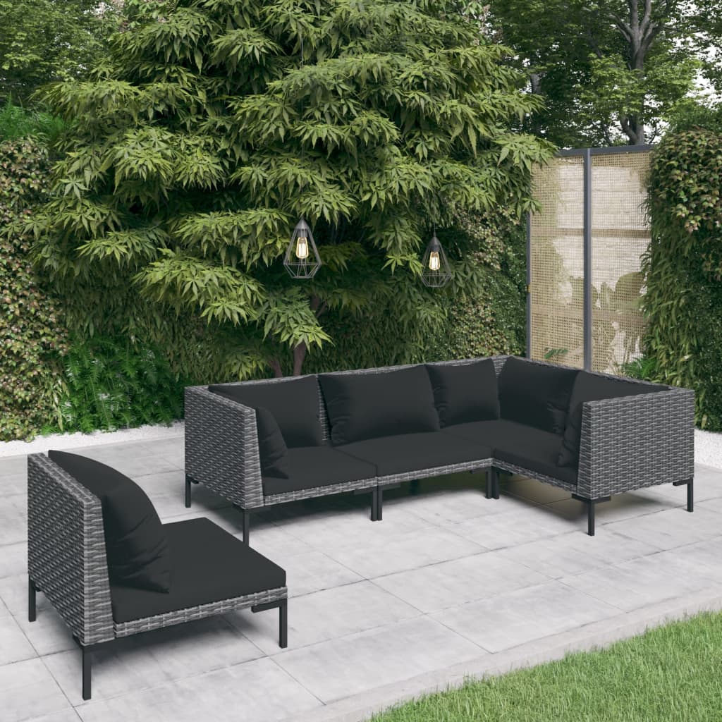 vidaXL Ensemble de Salon de Jardin 5 Pcs avec Coussins en Rotin Synthétique Gris Foncé