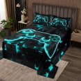 thumbnail image 2 of YST Gamer Bedspread for Boys Twin Gaming Room Decor Quilt Set, Geometry Honeycomb Print Coverlet Set Modern Abstract Plaid Bed Set 2 Pcs, Gamepad Controller Decor Bedding Teal, 2 of 5