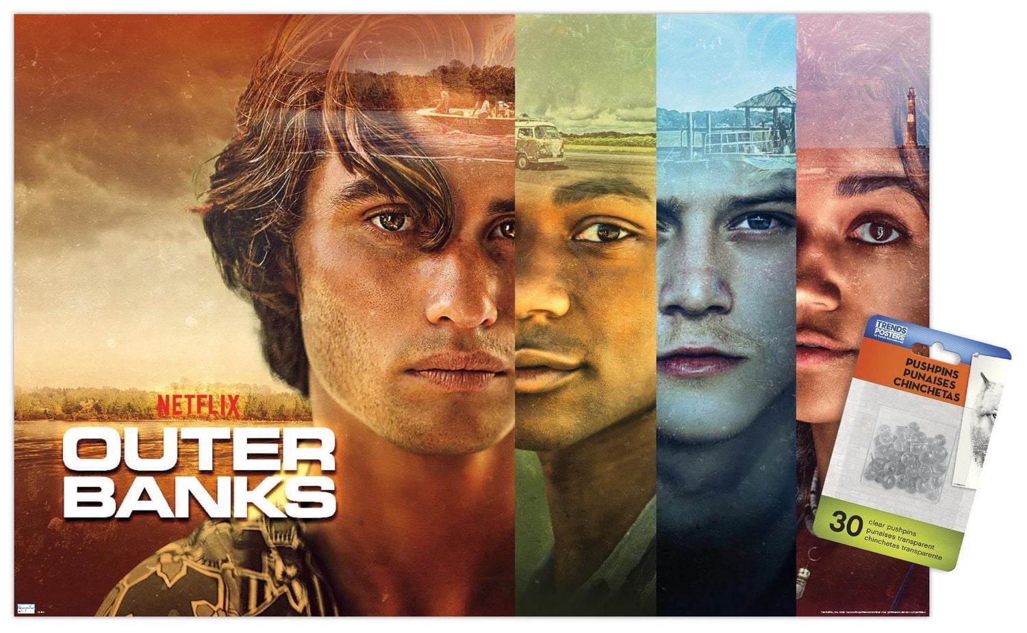 Netflix Outer Banks - Faces Wall Poster with Push Pins, 14.725" x 22.375"