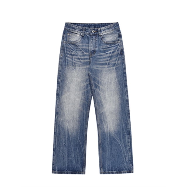 Men's Jeans Men's High Street Pattern Washed Straight Leg Micro Flared Jeans Versatile Retro Pants Jeans Homme Slim Light Blue M