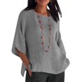thumbnail image 1 of Maoww Vêtements pour Femmes Chemise à Manches 3/4 Col Rond Coton Lin Haut Décontracté, Gris, 5TG, 1 of 6