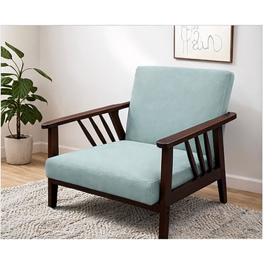 Toytexx Fauteuil d'Appoint Mid-Century Modern, Fauteuil à Accoudoirs en Bois Massif avec Accoudoirs à Lattes et Rembourrage en Tissu Rembourré, Fauteuil Lounge Simple pour Salon, Chambre Ou Bureau, Vert Pâle