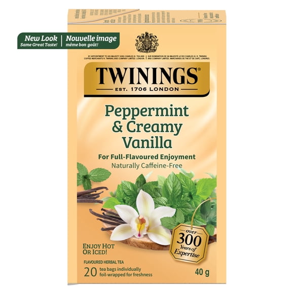 Twinings Peppermint & Creamy Vanilla Herbal Tea Bags, Velvety Smooth, Caffeine Free, 20 Count