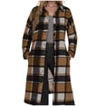 thumbnail image 2 of Women's Long Plaid Flannel Shirts Shacket Plus Size Long Sleeve Oversized Button Shirt Fall Spring Trench Coat with Pockets Brown S, 2 of 5