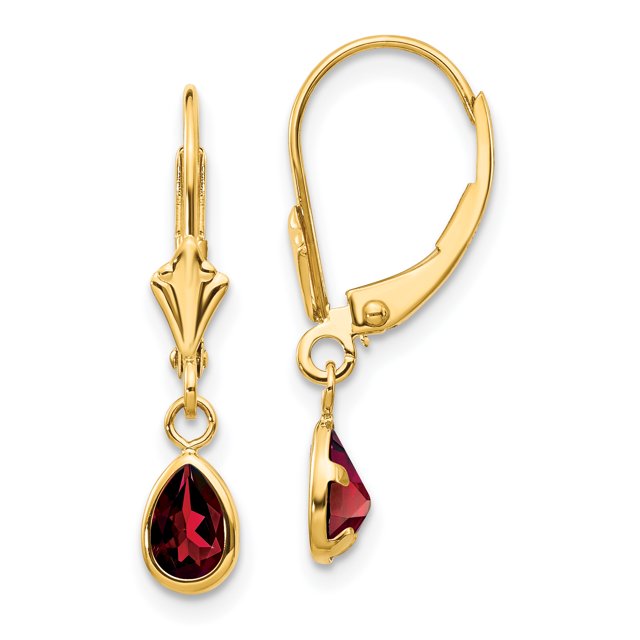 14k Yellow Gold Garnet January Earrings Drop Dangle Birthstone