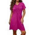 thumbnail image 1 of Mceream Robes d'Été pour Femmes Grande Taille Midi Froncées Robes Ajustables à Torsade devant Col en V 2026 Vacances Élégantes à Manches Courtes Boho Robe de Plage Rose Vif m, 1 of 6
