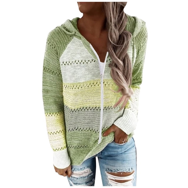 Kcodviy Femmes Décontracté Patchwork Long Cardigan Imprimé pour Femmes Chandail Manches Chandail à Capuche Cardigan Femmes Chandails Légers Blouse Hauts