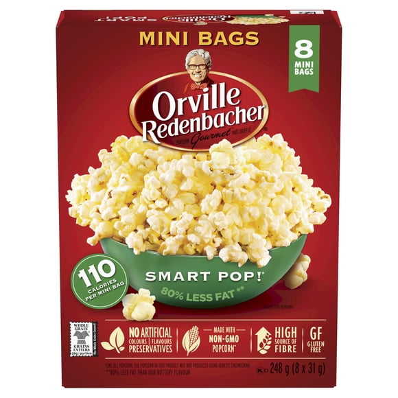 Orville Redenbacher Smart Pop! Microwave Popcorn, 75% Less Fat, 100% Whole Grain, No Artificial Colours or Flavours, Source of Fibre, Gluten Free, (8 x 31g) 248g