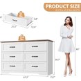 thumbnail image 2 of Commode Rustique à 6 Tiroirs Doubles pour Chambre, Commode de 47,2 Po de Large, Commode Horizontale en Bois avec Poignées en Métal et Base Stable, Armoire Moderne pour Chambre, Salon, Blanc+brun, 2 of 7