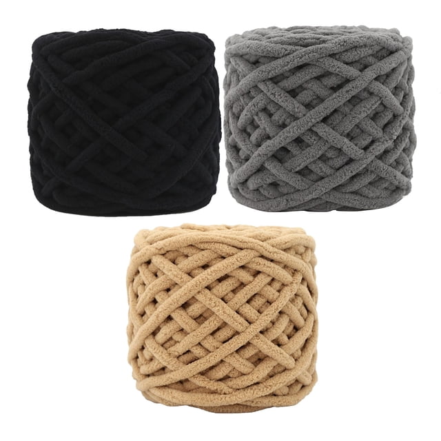 Fil Volumineux, 3 Rouleaux de Fil à Tricoter Super Épais par Dewin, Comprenant une fibre de Coton Épaisse en Couleurs Kaki, Gris et Noir. Idéal pour des Projets DIY comme des Écharpes, des Couvre-Tasses Ou des Pantoufles. Doux, Agréable pour la Peau et Lavable.