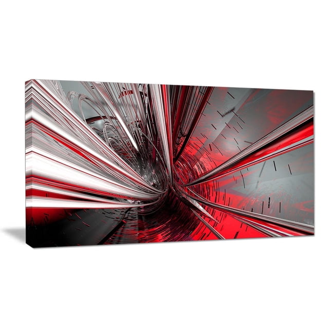 Design Art Fractal 3D Profond au Milieu Art Abstrait Impression sur Toile, une Toile de 32 par 16 Pouces Enveloppant la Galerie avec un Design Fractal Abstrait Rouge, Noir et Argent Imprimé sur Toile de Coton de Haute Qualité avec Encre giclée, Prêt à Accrocher et Conçu au Canada, Convient à la Décoration Murale Moderne de la Maison Ou du Bureau.