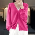thumbnail image 5 of Womens Button Down Knit Cardigans Long Sleeve V Neck Casual Cardigan Sweaters Light Weight Loose Lounge Wear Fall Hot Pink, L, 5 of 5