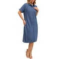 thumbnail image 2 of INSPIRE CHIC Robe-Chemise en Denim pour Femme à Manches Courtes, Boutonnée, Robe Midi Décontractée Bleu m, 2 of 6