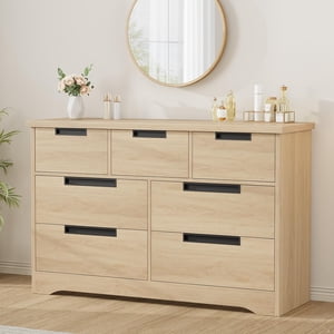 7 Dresser Dresser avec poignées embededs Chêne Chênaie Naturel Coffre de tiroirs pour chambre à coucher Salon crèche