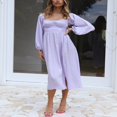 thumbnail image 2 of Flowy Midi Dress with Long Sleeves and Square Neckline for Women, 2 of 9