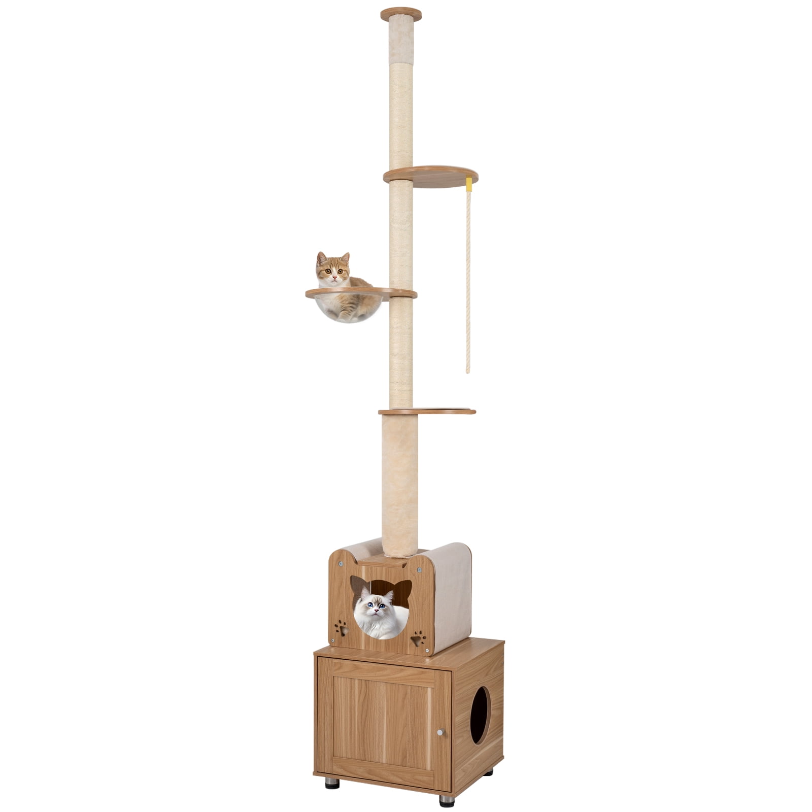 Gymax Floor to Ceiling Cat Tree for Indoor Cats 101''-108.5'' Height Adjustable Tall Cat Tower